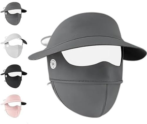 Maschera per protezione solare integrale in vinile di seta di ghiaccio, set di cappelli per maschera solare per protezione solare in seta di ghiaccio (dark gray,Large)