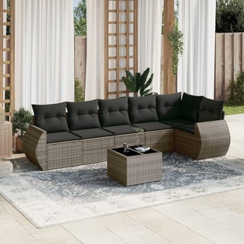 SECOLI Conjunto de muebles de jardín de ratán con espacio de almacenamiento XXL, muebles de terraza, sofá de salón, grupo de asientos de ratán, muebles de esquina, juego de muebles de balcón, color