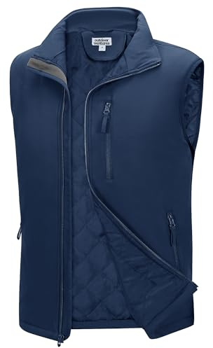 Outdoor Ventures Men's Softshell Puffer Gilet Quilted Outerwear Gilet | Windproof, Waterproof, Warm, 4 Pockets, 4-Way Stretch, Stain Repellent, for Cycling Golf Running Travel Work Casual