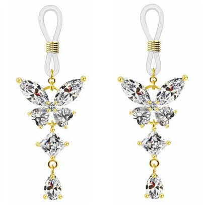 Niaspi Crystal Butterfly Fake Nipple Piercing Bars | Rhinestone Animal Non Pierced Body Jewelry, Adjustable Nipplerings, Birthday Anniversary Party for Women