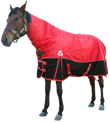 McBecdy Couverture imperméable pour chevaux 1680D avec col amovible et rembourrage 400 g, taille 6'5, rouge, unisex, hiver