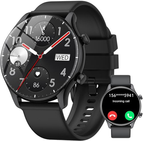 vamout Smartwatch Herren Damen Rund mit Telefonfunktion,1.39 HD Uhr,120+ Sportmodi Watches for Men,Fitnessuhr Herren mit SpO2 Pulsuhr Schlafmonitor,IP68 Wasserdicht,für iOS Android, Schwarz