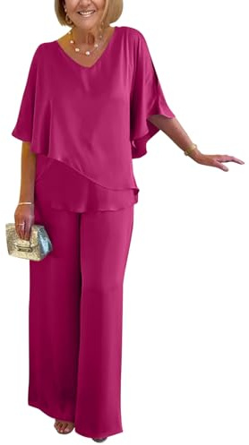 shownicer Ensemble Femme 2 Pièces Pantalons Costume De Soirée Cocktail Bal Manches Longues Chemise Et Taille Haute Pantalons Costumes en Satin Grande Taille Chic et Elegant Tenue D1 Rose XXL