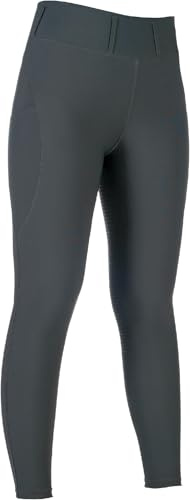 HKM Jil High Waist silikon-helskodd Ridleggings för flickor, Grå, 158/164