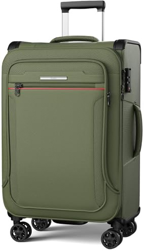 ABISTAB Weichschalenkoffer mittelgroß 69x43x26cm erweiterbar - Stoffkoffer Trolley wasserfest, Reisekoffer mit 4 Rollen & TSA Schloss, 78 Liter, Dunkelgrün