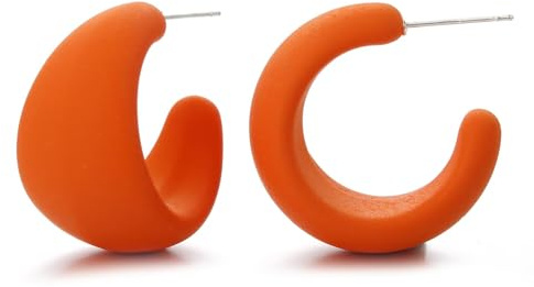 SIXDUTON Neon Ohrringe Damen Acryl Vintage 80er Statement Ohrringe C-Form Bunte Creolen Leichter Schmuck für 70er 80er 90er Party Zubehör Ohrhänger (Orange)
