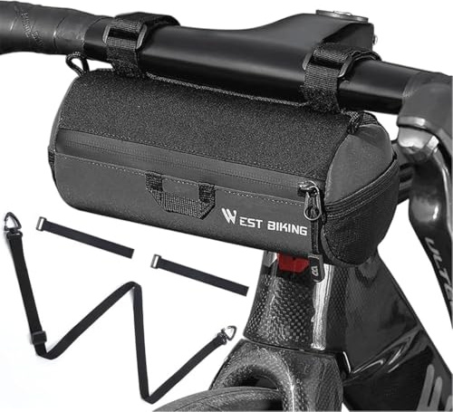 Rosqmor Bolsa Manillar Bicicleta, Bolsa Delantera para Bicicleta con Correas para Los Hombros, Ligero E Impermeable Bike Front Bag para Bicicletas De Montaña, De Carretera, Urbanas y Gravel,Negro 1L