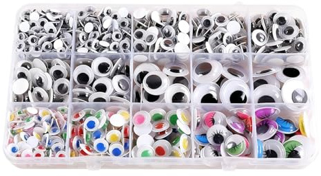 ADOCARN 750 Pezzi di Occhi mobili autoadesivi - 6/8/10/12/15/18 mm, Occhi mobili in plastica Multi-Stile con Adesivi per progetti artistici Fai da Te, Animali di Peluche