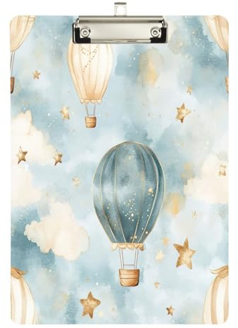 YETTASBIN Hot Air Balloon Clipboard, A4 Letter Size Acrylic Clipboards with Hanging Hole & Metal Clip for Nurse Office Worker Student, 12.5 x 9 Inch(Silver)
