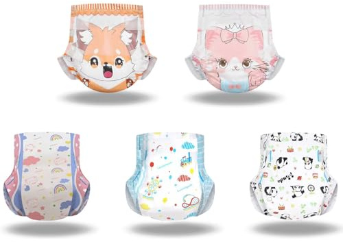 Landofgenie Printed Adult Diapers 10 Pieces, Unisex Incontinence Briefs, 5 Patterns, 5000ml High Absorbency & Soft Comfort (28-38 inch)