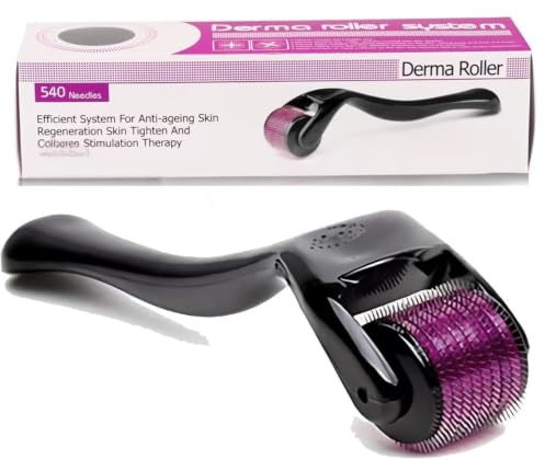 Derma Roller 540 Titanium Micro Needles for Face, Beard & Hair Growth Microneedling Skin Care Tool for Acne Scars, Wrinkles, Anti-Aging & Scalp Stimulation Professional Skin System (1.5MM)