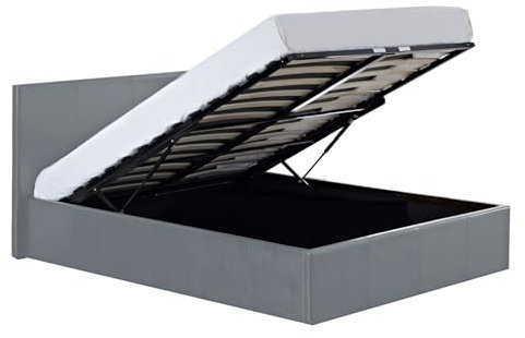 Luna Siesta Direct Furniture Suppliers Single Grey Ottoman Storage Bed Gas Lift Up (3ft) | (L) 203cm x (W) 108cm x (H) 88.5cm - Faux Leather Fabric | Sprung Slats Base | Space Saving Storage