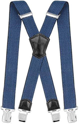 Decalen Mens Braces with Very Strong Metal Clips Wide 4 cm 1.5 inch Heavy Duty Suspenders One Size Fits All Men and Women Adjustable and Elastic X Form (Blue)