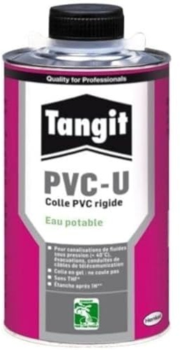 TANGIT Colle PVC U Eau Potable, colle pour tuyaux en PVC rigide, colle pour raccord de canalisations -Boite 1 kg avec pinceau applicateur
