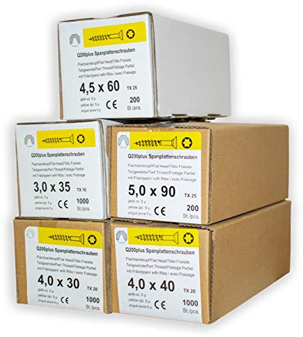 Spanplattenschrauben Sortiment REISSER 18735 Set Q200 plus Torx 3400 Stück Holzschrauben