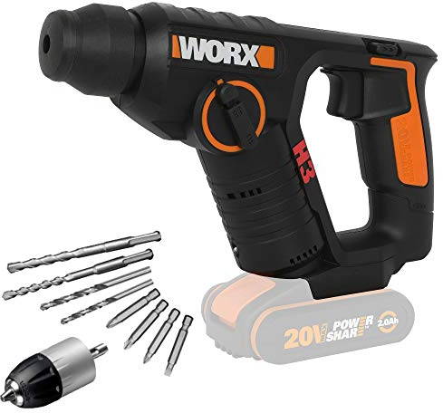 WORX WX394.91 - Martillo perforador inalámbrico de 20 V, 3 en 1, 1,5 J, 18 mm, portabrocas SDS plus, velocidad variable, sin batería ni cargador
