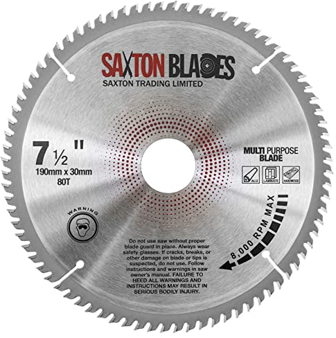 TCT19080TTCG Saxton TCT - Lama per sega circolare, 190 mm x 80 T x 30 mm foro (anello da 16, 20 e 25,4 mm) in alluminio laminato legno duro