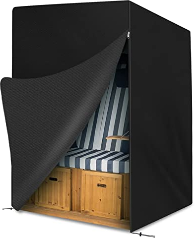 Strandkorb Schutzhülle Winterfest, 420D Strandkorbhülle Strandkorb Abdeckung Wasserdicht, Abdeckhaube für Strandkorb Reißfest UV Strandkorbhaube Abdeckung für Strandkorb Schwarz (135x105x175/140cm)