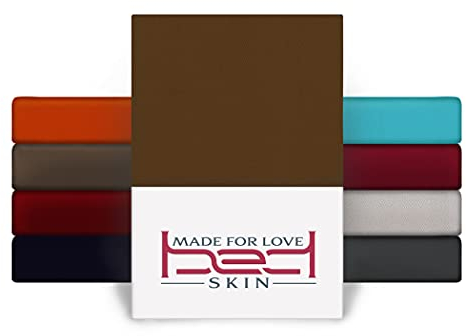 Bedskin Premium 2er Pack Topper Spannbettlaken 140x200-160x200 cm, bis 8 cm Topperhöhe - Jersey Spannbettlaken für Topper Boxspringbett, 100% Buamwolle Spannbetttuch (Dunkelbraun)