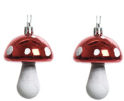 Christbaumschmuck Kunststoff Fliegenpilze 7.5cm x 2 Stück Märchen Wald Weihnachtskugeln rot weiß