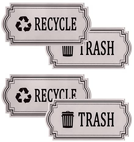 4 Pack Recycle and Trash Decal, Recycle and Trash Logo Symbol, Waterproof Vinyl Decal for Trash cans, Garbage containers and Recycle Bins (Gray)