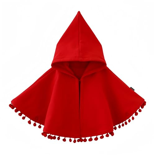 Proumhang Mantello con cappuccio per bambini,Inverno caldo cotone Poncho,Bambini rossi Capo Poncho Cappotto,Tassel Hoodies Snowsuit,Cappotto all'aperto per bambini e bambine 90
