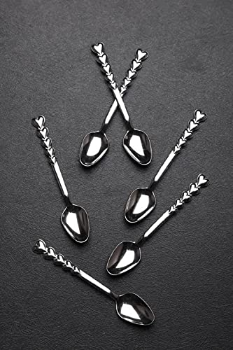 6 cucchiaini da tè caffè a forma di cuore in acciaio inox 11 cm