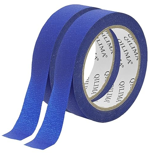 QILIMA Cinta de Pintor Cinta de Carrocero Cintas de Enmascarar Para Pintura Artes, Azul, Resistencia a Los Rayos Ultravioleta 24 mm x 50 m Hasta 2 Rollos