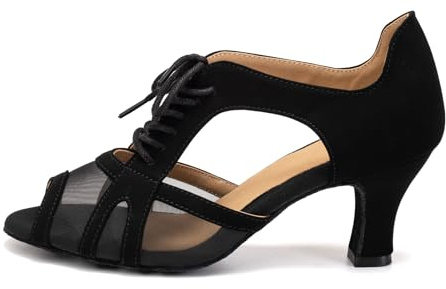 RUYBOZRY Zapatos de Baile Latino Mujer Salsa Bachata Zapatos Baile de Salon Suela de Ante con Tacones de 6,5cm Negro EU 38.5
