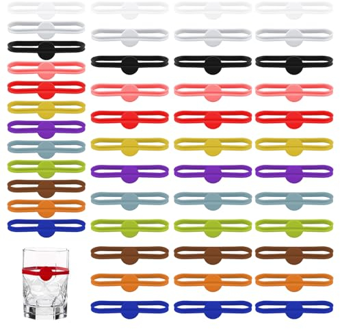 SPRHR 48 Stück Gläser Markieren Silikon, 12 Farben Glas Markierung Trinkgläser, Wiederver Wendbare Glasmarker Silikon, Glasmarker für Home, Bar, Party