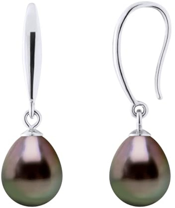 PEARLS & COLORS - Hängeohrringe Echte Tahiti-Zuchtperle Birne 8-9 mm - 925 Sterling Silber - Schmuck für Frauen