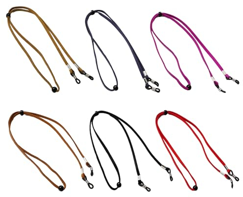 6 Stück Brillenband aus Leder, Universal Brillenbänder Brillenkette, Einstellbarer Brille Cord, Brillenbänder für Damen Herren, für Sport Brillen und Sonnenbrillen