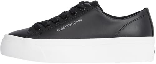 Calvin Klein Zapatillas Sneaker vulcanizadas Mujer Flatform Low de Piel, Negro (Black/Bright White), 39
