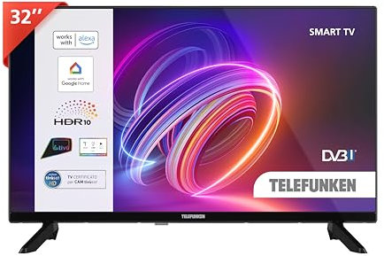 TELEFUNKEN 2025 Smart TV 32 HD Ready TE32750B45I2DZ, TV LED 32 Pollici, Compatibile con Alexa e Google Assistant, DVB-I, Digitale DVB-T2, Dolby Vision HDR10, Dolby Audio