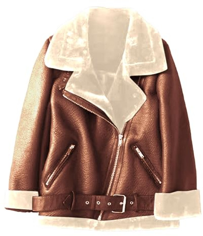 Giacca in pelle invernale da donna, foderata, da motociclista, da donna, marrone, con chiusura lampo, colletto in pelliccia, giacca da motociclista, calda, vintage, elegante, in pelle, antivento,