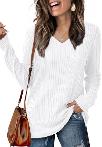 GLEENOD Pull Femme Col en V Manches Longues Maille Légère Basique