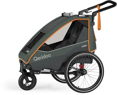 Qeridoo Lynix 1 Forest Green | Fahrradanhänger Kinder 1 sitzer | Fahrrad Anhänger Kinder mit Federung & Gurtsystem | Jogger Kinderwagen | Kinderfahrradanhänger klappbar | Kinderbuggy | Walker & Bike