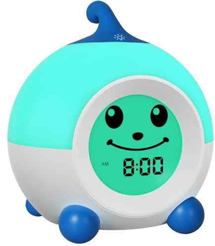 I·CODE Teach Me Time Kids Alarm Clock, Children's Sleep Trainer with Emoji,Toddler Sleep Aid Night Light with Auto-Off Timer,Perfect for 2-9 Years Old Younger Children (Blue)