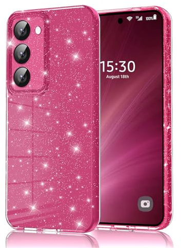 Eherui Funda para Samsung Galaxy S23 5G con purpurina, silicona TPU antihuellas, antigolpes, fina, resistente a los arañazos y funda protectora para Samsung S23, rosa lila