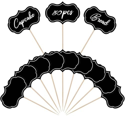 COYUN 50 Pcs Pennarelli per Salumi, Etichette Vuote per Formaggi Neri, Etichette per Buffet, Etichette per Alimenti, Etichette per la Decorazioni di Prodotti Alimentari, Topper per Cupcake