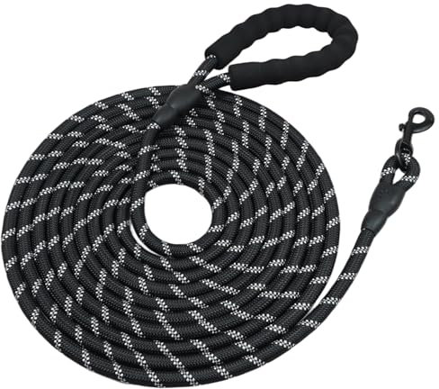 Long Dog Lead 6m/20ft, Dog Leash for Training Strong Leads Highly Reflective Threads Climbing Rope Soft Padded Handle Heavy Duty Clips for Puppy Small Medium Large