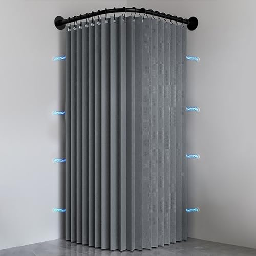 Haoyunll Cortina de Ducha Plegable Impermeable y Antimoho con Gancho, Cortina de Ducha de Esquina de Tela Lavable, Cortinas de Ducha Magnéticas para Baño, 150g/m², Gris, 100x200cm
