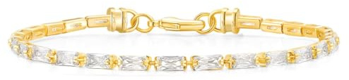 Titaniumcentral tennisarmband för kvinnor guldarmband baguette-snitt zirkonia tennis glitter armband för kvinnor, 16.5 cm, Koppar, Cubic Zirconia
