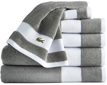 Lacoste Sport Stripe - Juego de Toallas de Lujo de algodón de 6 Piezas, 2 Toallas de baño, 2 Toallas de Mano, 2 paños de baño, meteorito