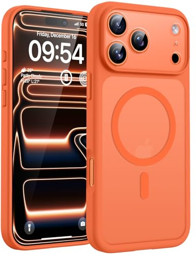 TOCOL Funda para iPhone 17 Pro MAX, Protección Lente Cámara, Imanes Integrado, Compatible con Magsafe, Protección contra Caídas, Translúcida Mate Trasera, Naranja
