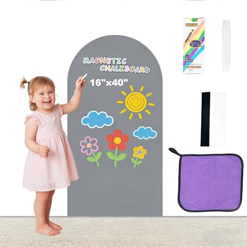 Removable Magnetic Chalkboard 16x40 Wall Decal, Reusable Chalk Board with Damage-Free Adhesive, Strong Magnet, Wet-Erase & Easy to Install, Perfect for Playroom, Classroom Grey