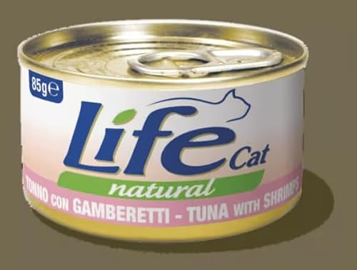 Life Cat Natural Tonno con Gamberetti,cibo umido per gatti, 12 Scatolette da 85 g