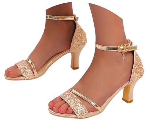 Scarpe Donna Estive Cinturino Alla Caviglia Scarpe Donna Eleganti Comode Decollete Casual Tacco Medio Sandali Cerimonia Sexy Tacchi Sposa Heels Aperte Sandali Moda Oro 43