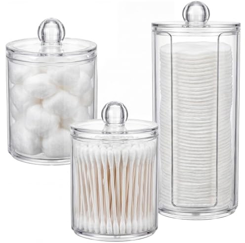 3 Pcs Soporte para Bastoncillos de Algodón y Dispensador de Discos Transparente Organizador de Almohadillas con Tapas Caja Maquillaje Cajones Tocador para Cosmeticos Baño Hisopos Salón Accesorios