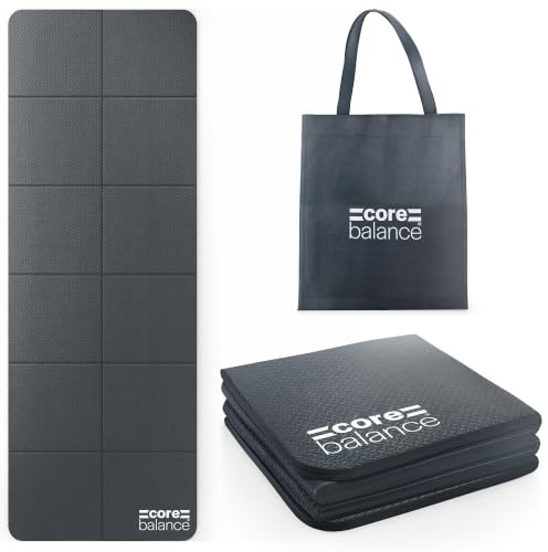 Core Balance Foldable Travel Yoga Mat, Non Slip TPE Foam with Textured Grip, 4mm Thick, Folding Exercise & Pilates Mat, Lightweight, Compact & Portable, Tote Bag Included, 183cm × 61cm